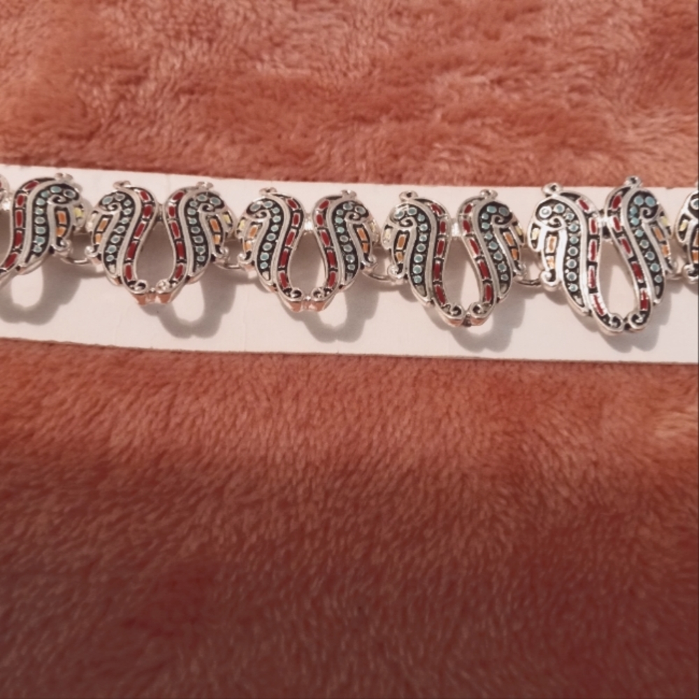 Women's Silver Tone, hand painted wing bracelet